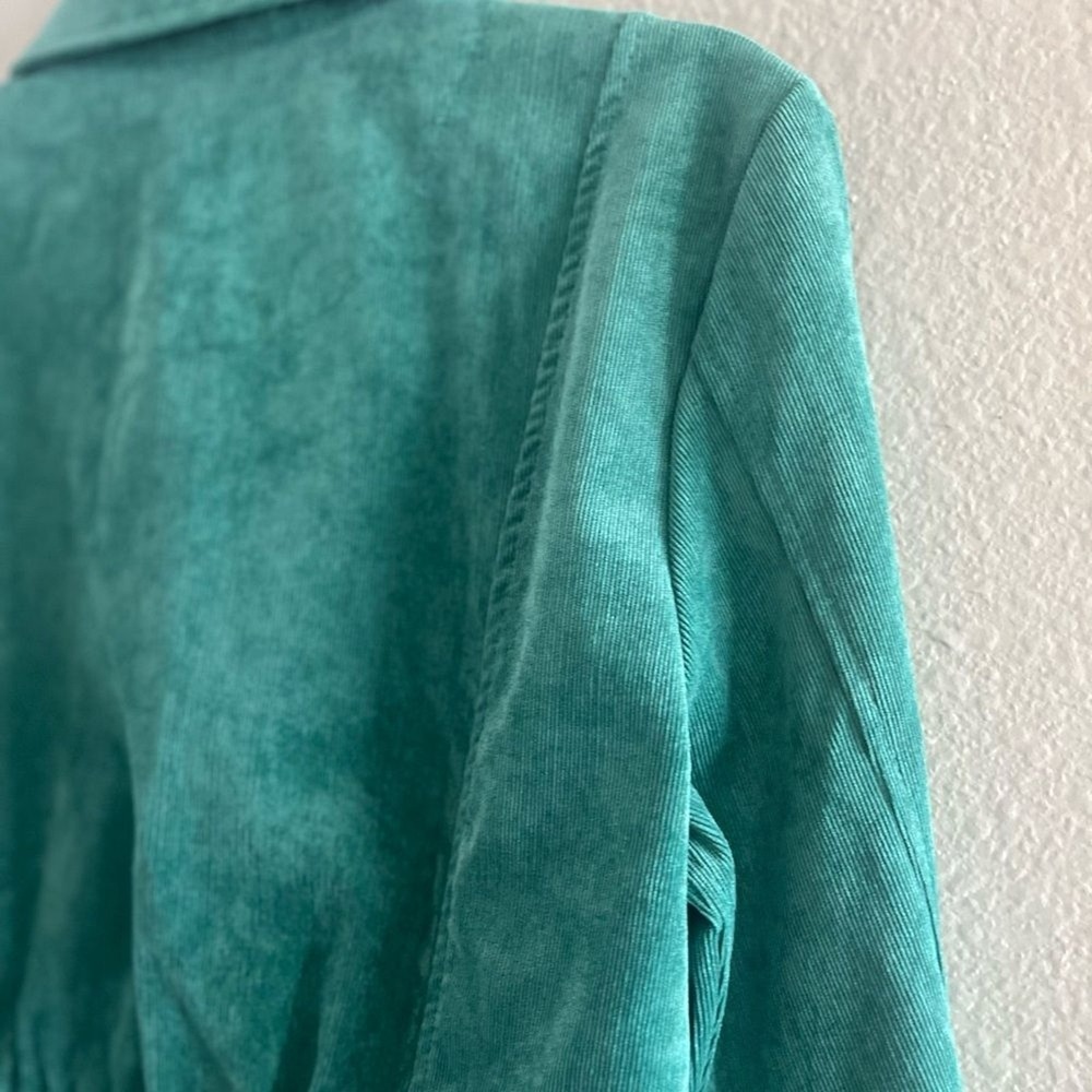Christopher & Banks SZ Medium Green Teal Velvety Cord Jacket Fall Spring Cinched - Picture 14 of 16